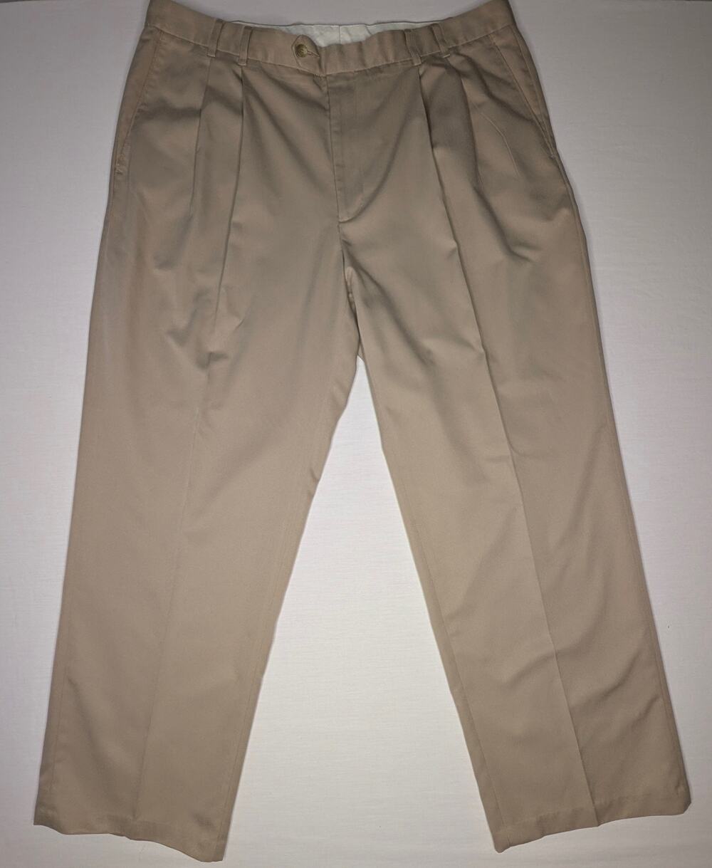 Cutter & Buck DryTec Luxe Golf Pants Men 40x30 Khaki Tan Pleated Tech Trouser